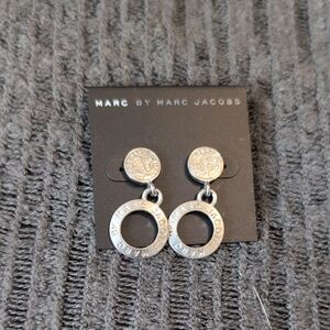 Marc Jacobs Silver Circular Logo Dangle Earrings NEW